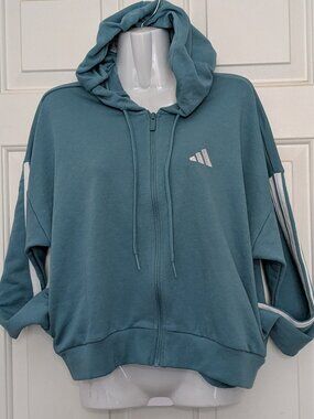Adidas Women's Cropped Hoodie with White Logo Tag Size M Green  NWT